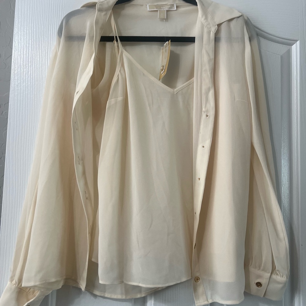 Michael Kors Cream Blouse and Camisole Set